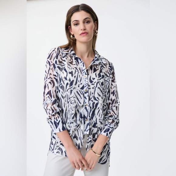 Joseph Ribkoff Tops - Joseph Ribkoff Button Up Collared Navy/White Blouse Style 231025 Size 2